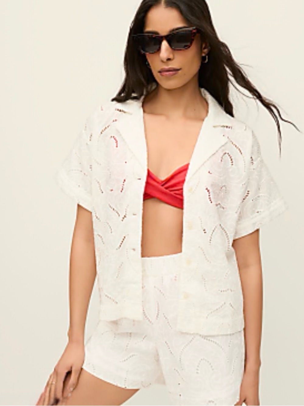 Ann Taylor White Eyelet Button-Down Shirt - Picture 1 of 9